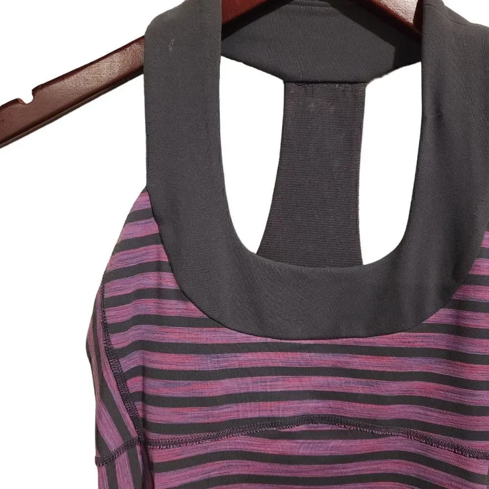 LuLulemon Scoop Fitness Tank Top Stripe Size 4 Purple Pink